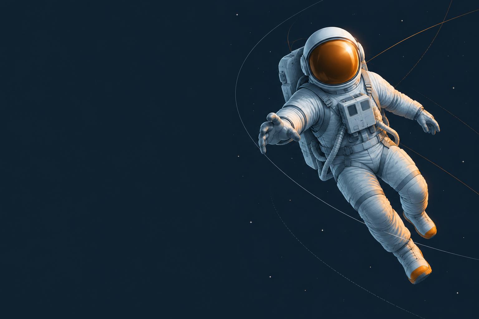 Ilustración de un astronauta flotando, sin insignias de agencias