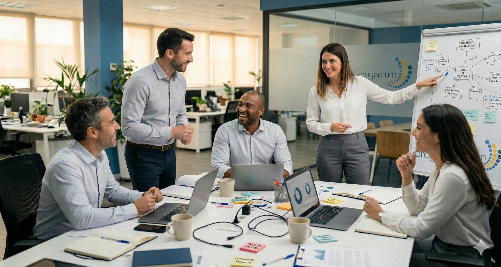 Equipo de consultores Proyectum planificando estrategia